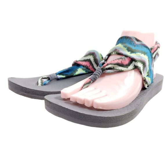 Skechers Womens Size 9 Gray Sandals With Multicolor Patterned Fabric Straps - Picture 1 of 7